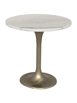 Noir Laredo 20" White Stone Table - Antique Brass