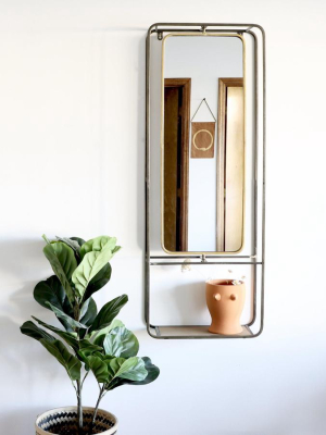 Antique Brass Finish Mirror With Box Shelf
