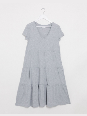 Noisy May Tiered Maxi Smock Dress In Gray