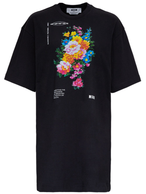 Msgm Floral Print T-shirt Dress