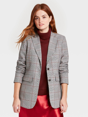 Women's Plaid Button-front Blazer - A New Day™ Gray