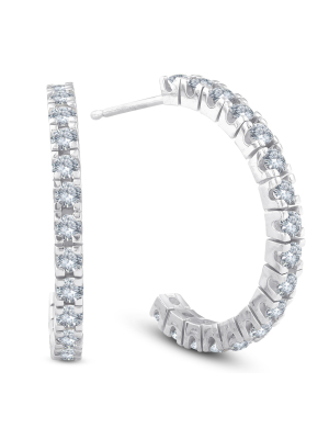 Pompeii3 1 Cttw Diamond Hoops With Push Back 14k White Gold 20mm Tall