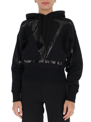 Valentino Vlogo Sequinned Cropped Hoodie