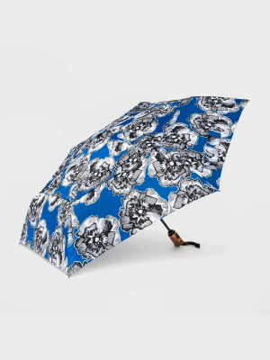 Cirra By Shedrain Floral Print Women's Air Vent Auto Open Close Compact Umbrella - Blue