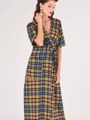 Lime Checked Midi Kimono Dress