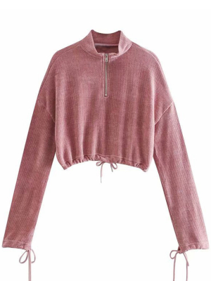 'eami' Fleece Drawstring Cropped Pullover