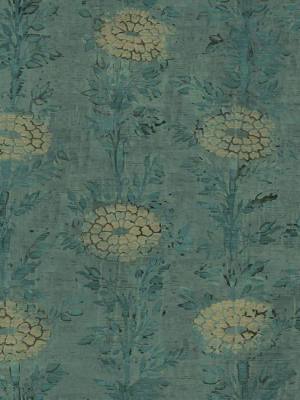 French Marigold Wallpaper In Teal And Gold From The Tea Garden Collection By Ronald Redding For York Wallcoverings