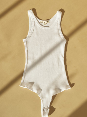 Long Rib Tank Bodysuit <br> White