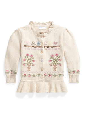 Intarsia-knit Peplum Cardigan