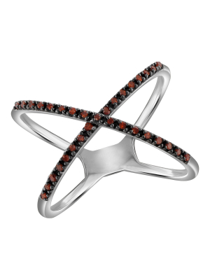 1/10 Ct. T.w. Round-cut Red Diamond Prong Set X Ring In Sterling Silver - White (8)"