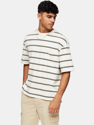 Ecru And Khaki Boxy Stripe T-shirt