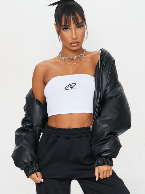 Prettylittlething White Circle Logo Bandeau Top