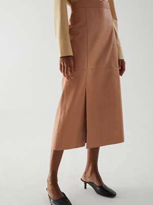 Nappa Leather A-line Midi Skirt