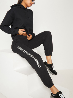 Prettylittlething Black Logo Stripe Jogger