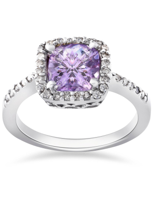 Pompeii3 2ct Amethyst & Diamond Halo Anniversary 14k White Gold Ring