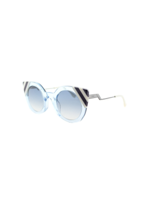 Fendi Waves Ff 0240 Mvu Womens Cat-eye Sunglasses Azure Crystal 47mm