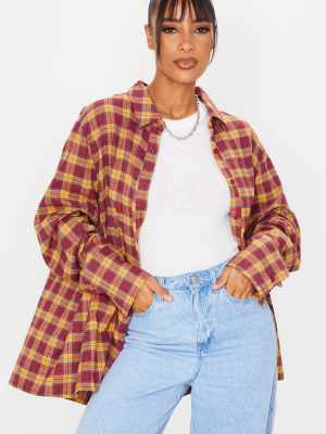 Wine Checked Oversized Shirt