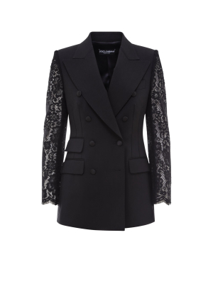 Dolce & Gabbana Lace Sleeve Double Breasted Blazer