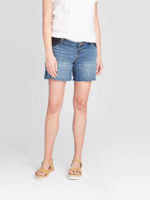 Maternity Inset Panel Boyfriend Jean Shorts - Isabel Maternity By Ingrid & Isabel™ Medium Blue