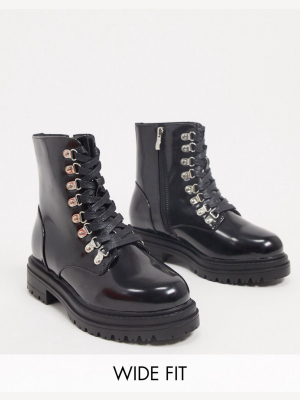 Raid Wide Fit Sofia Flatform Boots With Eyelet Detail In Black