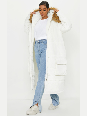 Prettylittlething White Maxi Hooded Parka Jacket