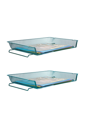 2pc Stackable Letter Tray Mesh Turquoise - Mind Reader