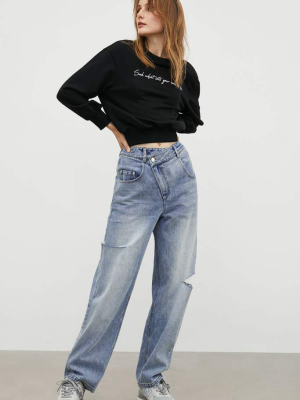 Ripped Slouchy Wide-leg Mom Jeans