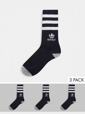 Adidas Originals 3 Pack Cushioned Crew Socks In Black