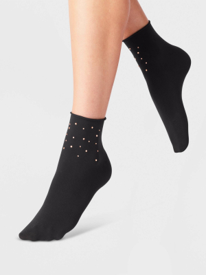 Women's Rhinestone Anklet Socks - A New Day™ Black 4-10