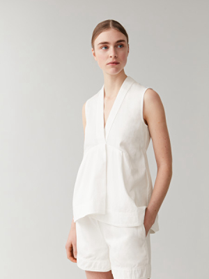 Cotton-linen Sleeveless Top With Pleat Detail