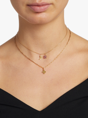 Moon Mini Charm & Tourmaline Pink Eye Necklace