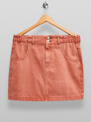 Terracotta Denim Paperbag Mini Skirt