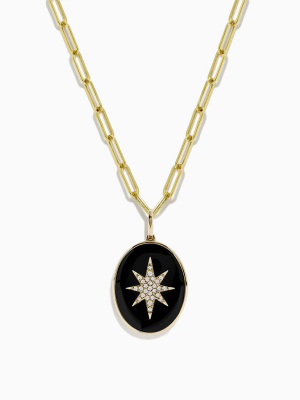 Effy Novelty 14k Yellow Gold Onyx And Diamond Star Coin Pendant, 7.38 Tcw