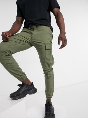 Topman Ripstop Cargos In Khaki