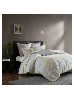 Yellow Leyla 100% Cotton Printed 7pcs Comforter Set