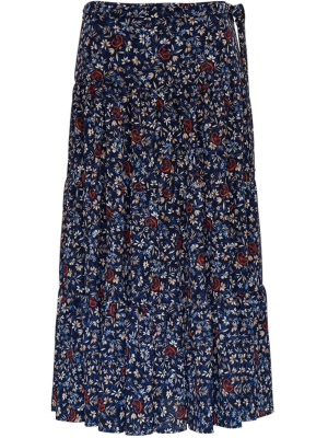 Chloé Floral Pleated Midi Skirt