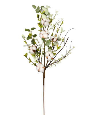 Vickerman 34" Artificial White Cotton Mixed Green Spray.