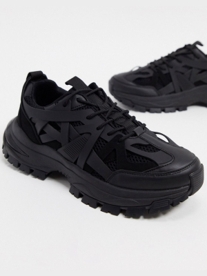 Asos Design Sneakers With Multi Rubber Pannels And Chunky Sole In Black