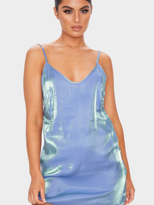 Blue Iridescent Strappy Shift Dress