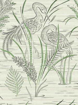 Fernwater Cranes Wallpaper In Black And Green From The Grandmillennial Collection By York Wallcoverings