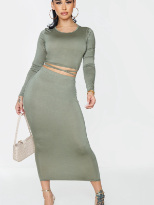 Shape Khaki Jersey High Waist Midi Skirt