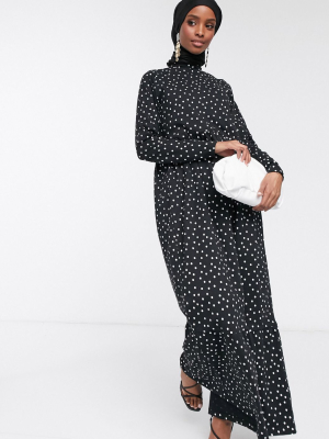 Asos Design Maxi Tiered Dress In Black Polka Dot