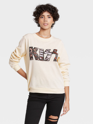 Women's Animal Print Kiss Graphic Sweatshirt - Off White