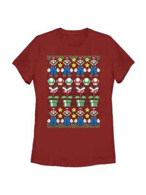 Women's Nintendo Ugly Christmas Mario T-shirt