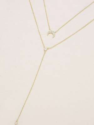 Dainty Layered Crescent Moon 18k Gold Plated Necklace Set