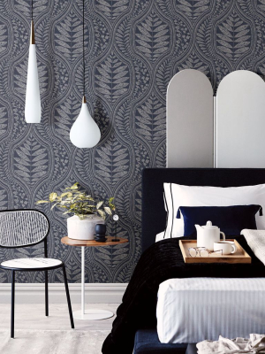 Juno Ogee Wallpaper In Indigo From The Scott Living Collection By Brewster Home Fashions