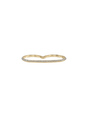 Medium Knife Edge Single Sided Diamond Double Ring - Yellow Gold