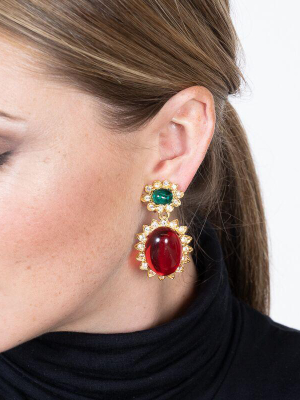 Emerald And Ruby Drop Clip Earrings