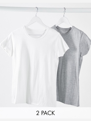 Daisy Street 2 Pack Crew Neck T-shirt In Gray & White