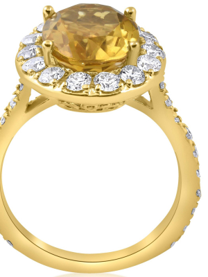 Pompeii3 4 1/2 Cttw Oval Citrine Diamond Halo Vintage Ring Engagement 14k Yellow Gold